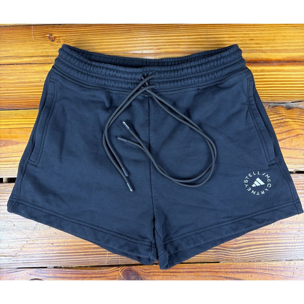 Adidas x Stella McCartney Size Large Black Sweat Shorts Fleece Flared Drawstring